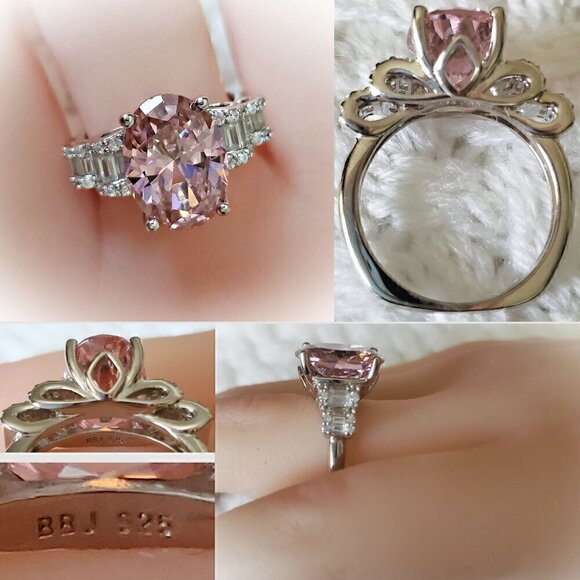 Pink & White Round Diamond Simulant, Cubic Zirconia Rhodium Over Sterling Silver - Picture 2 of 2